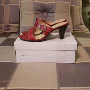 Red, brown or black leather heeled sandals